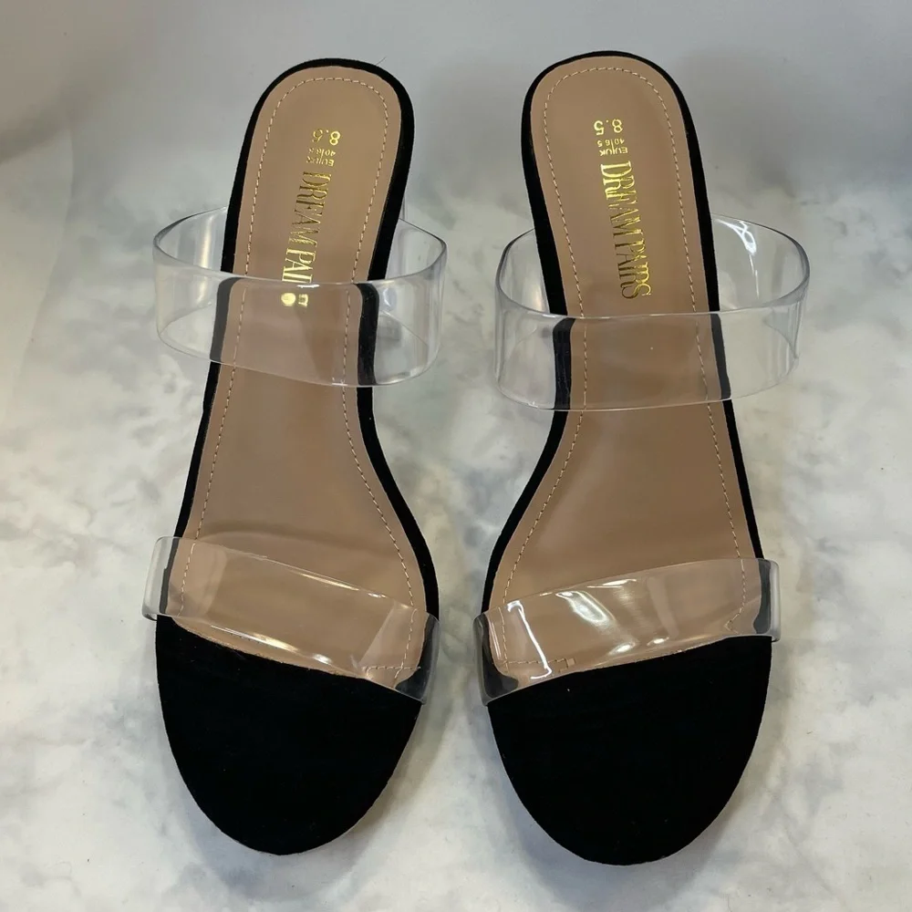 DREAM PAIRS Clear Two Strap Open Toe High Block Chunky Slip On Sandal 8.5